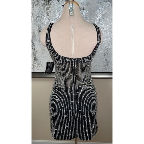 Retrofete Spencer Crystal Beaded Embellished Black and Silver Mini Dress Size M - Picture 10 of 12